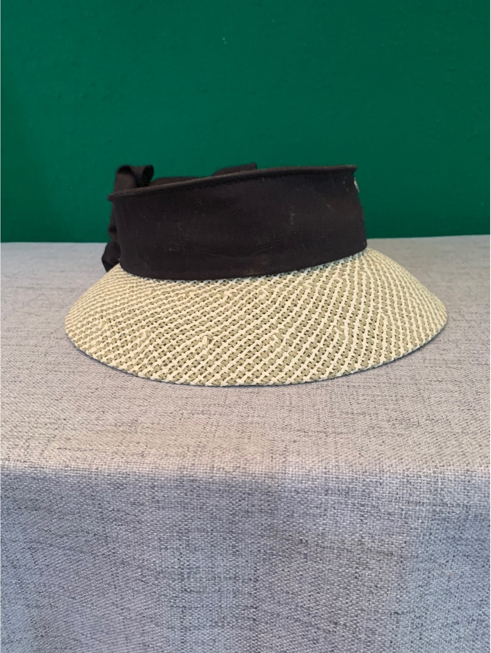 Kate Lord Women's Straw Visor Hat with Black Bow Accent - Size S/M